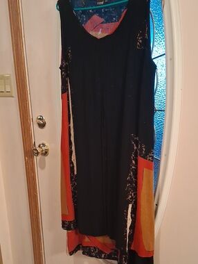 Animal Black Maxi Dress with Orange & Mustard Colorblock